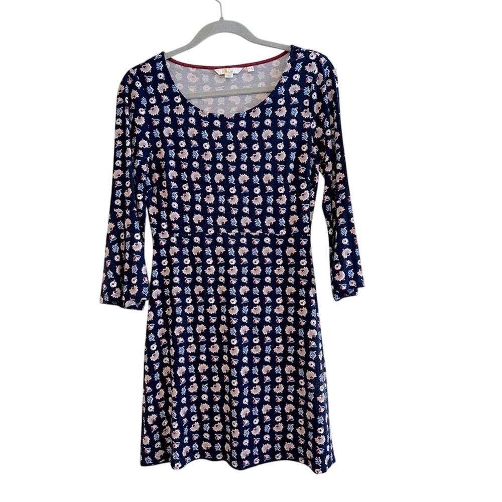 Boden Floral Bell Sleeve Dress Women 4‎ Blue Excellent Scoop Neck 3/4 Sleeve
